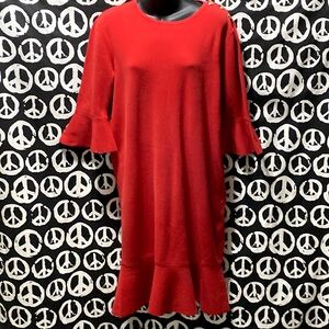 LAUREN RALPH LAUREN RED LONG BELL-SLEEVE SCOOP NECK DRESS SZ XL